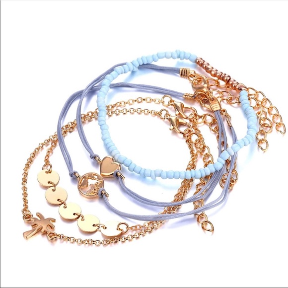 Bracelet set blue gold world heart palm tree Nwt - Picture 2 of 3